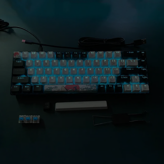 Compact 68-Key Mechanical Gaming Keyboard - Sea Blue LED Backlit, Ergonomic Design with Hot-Swappable Blue Switches, Detachable Cable for Windows/Mac