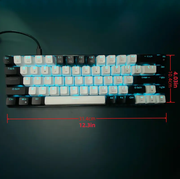 Compact 68-Key Mechanical Gaming Keyboard - Sea Blue LED Backlit, Ergonomic Design with Hot-Swappable Blue Switches, Detachable Cable for Windows/Mac